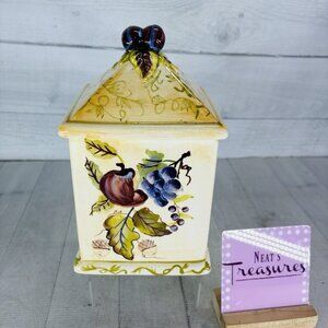 Capriware FRUIT & VINES Hand Painted Apple Plums Ceramic Square Medium Canister